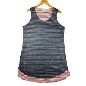 Anthropologie Pleione XL Tank Dress Sleeveless Gray Pink Striped Coastal BOHO